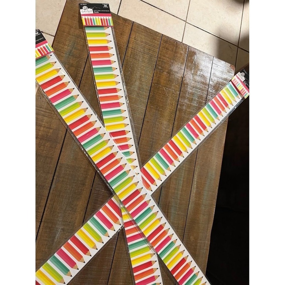 Lot of 3 Schoolgirl 36ft Pencil Bulletin Board Borders CD-108410 Stylish Brights
